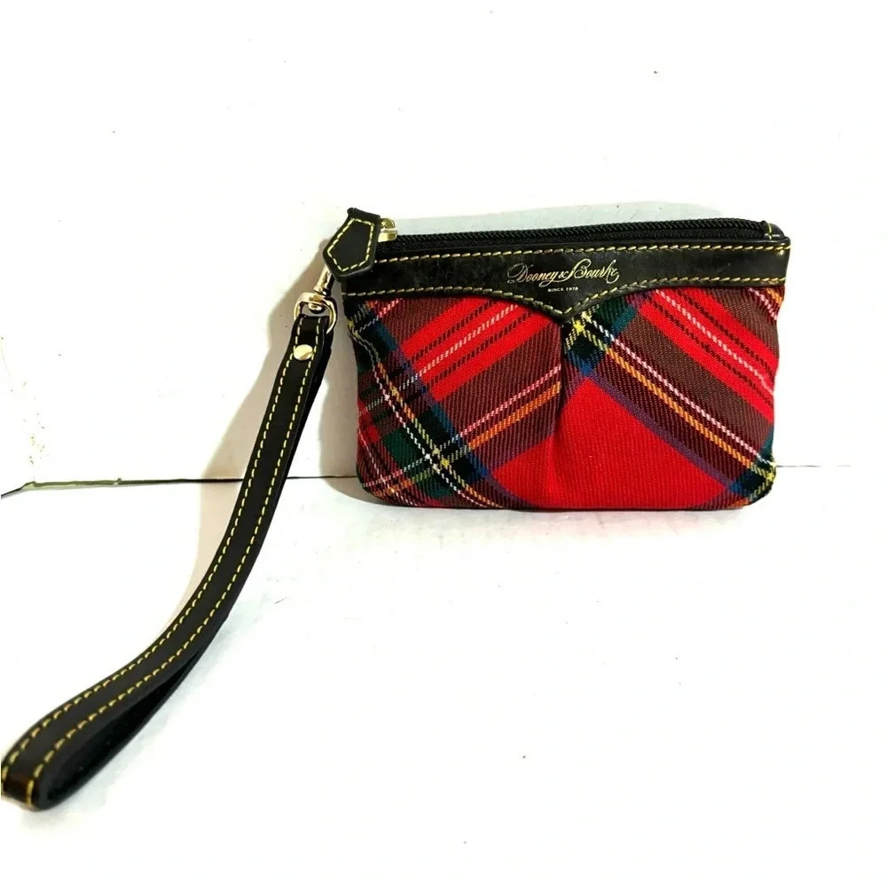 Dooney bourke tartan plaid wool wristlet pouch